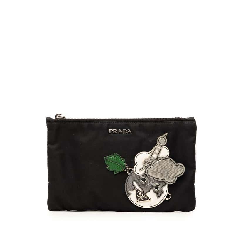 Prada Saffiano Trimmed Tessuto Robot Pouch Black Very good condition - Front View