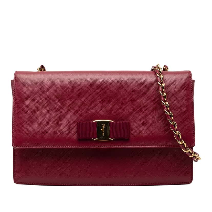 Ferragamo Medium Leather Vara Ginny Crossbody Red Leather Very good condition - Front View
