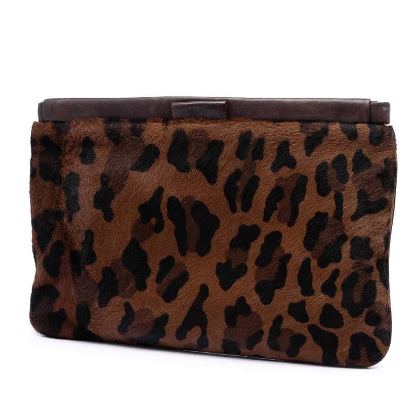 Miu Miu Leopard Printed Calfskin Hair Frame Clutch Brown Very good condition - Back View