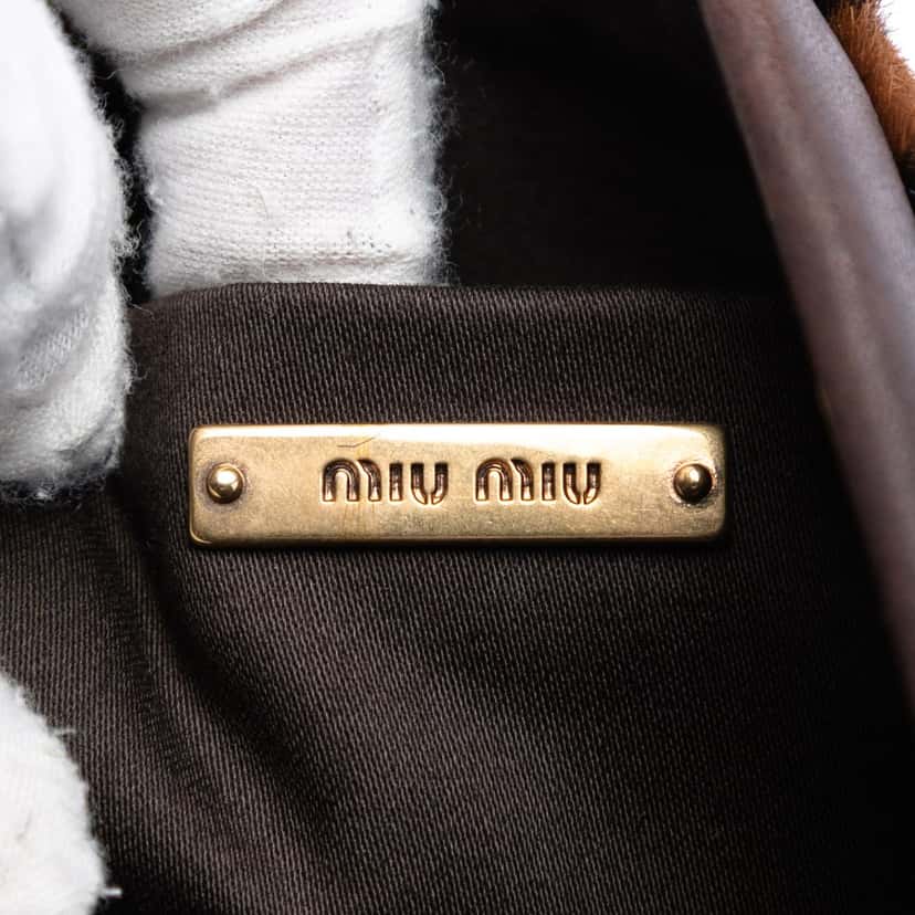 Miu Miu Leopard Printed Calfskin Hair Frame Clutch Brown Very good condition - Box View