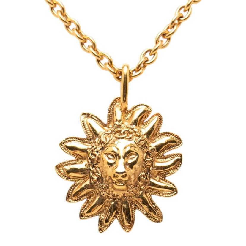 Chanel Gold Plated Leo Lion Sun Medallion Necklace Gold Metal Very good condition - Back View