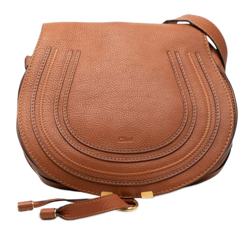 Chloé Grained Calfskin Marcie Saddle Crossbody Brown Leather Very good condition - Front View