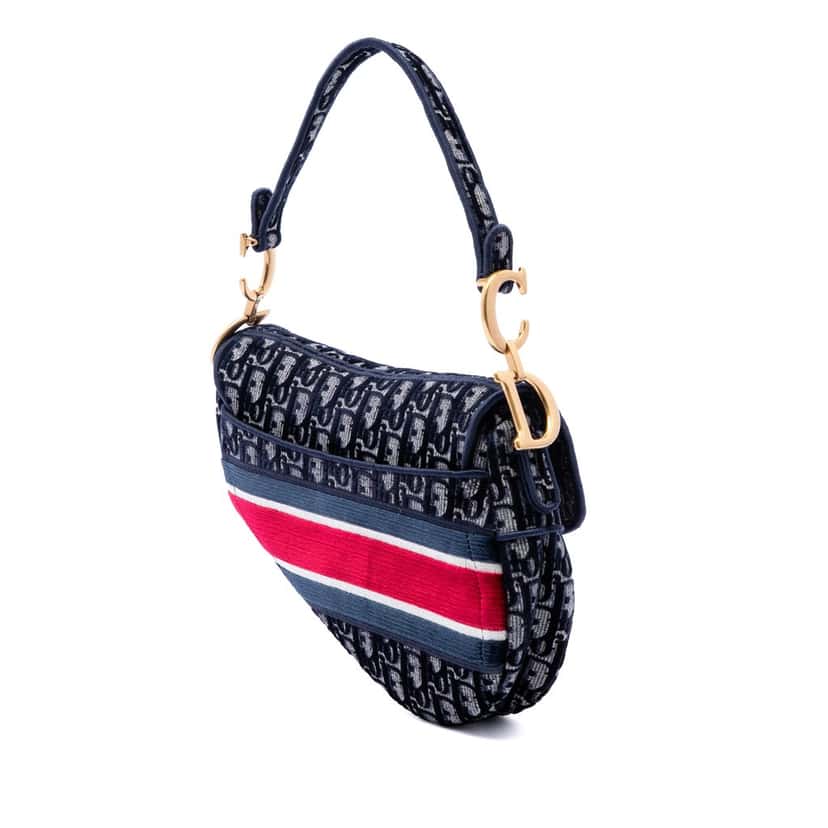 Dior Oblique Embroidered Velvet Saddle Bag Blue Very good condition - Back View