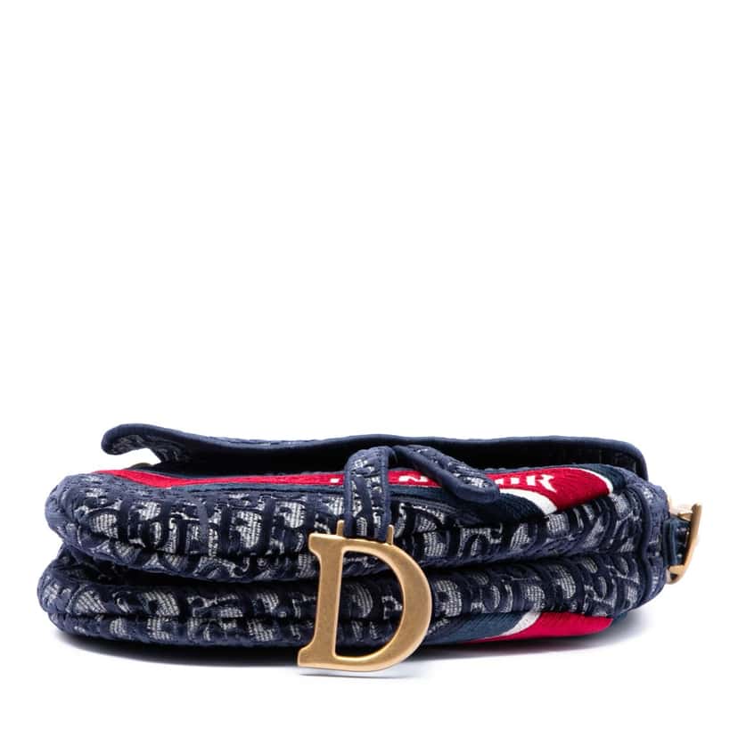 Dior Oblique Embroidered Velvet Saddle Bag Blue Very good condition - Inside View