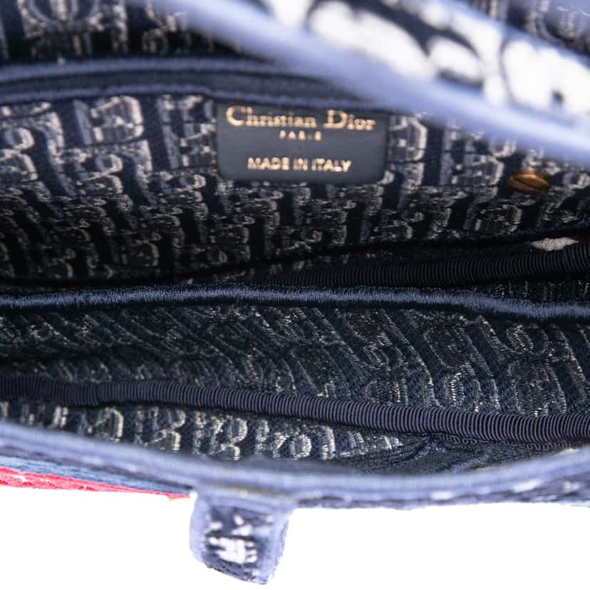 Dior Oblique Embroidered Velvet Saddle Bag Blue Very good condition - Model View