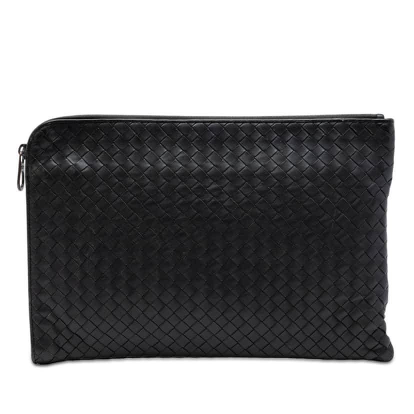 Bottega Veneta Nappa Intrecciato Clutch Black Leather Very good condition - Front View