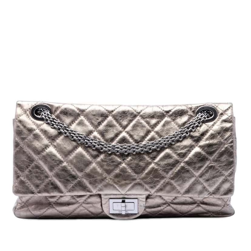 Chanel Metallic Aged Calfskin Reissue 2.55 Double Flap 227 Gold Leather Very good condition - Front View