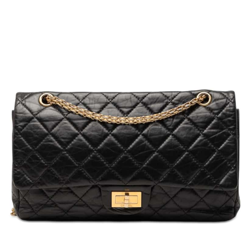 Chanel Quilted Aged Calfskin Reissue 2.55 Double Flap 227 Black Leather Very good condition - Front View