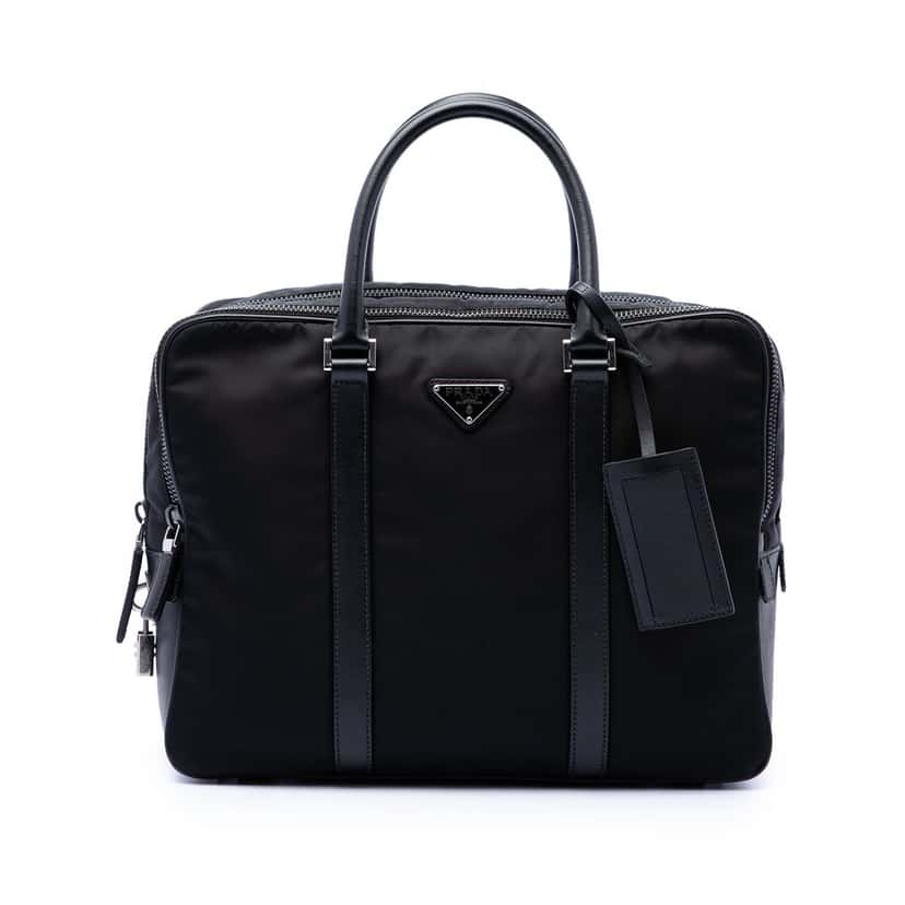 Prada Saffiano Trimmed Tessuto Business Bag Black Good condition - Front View