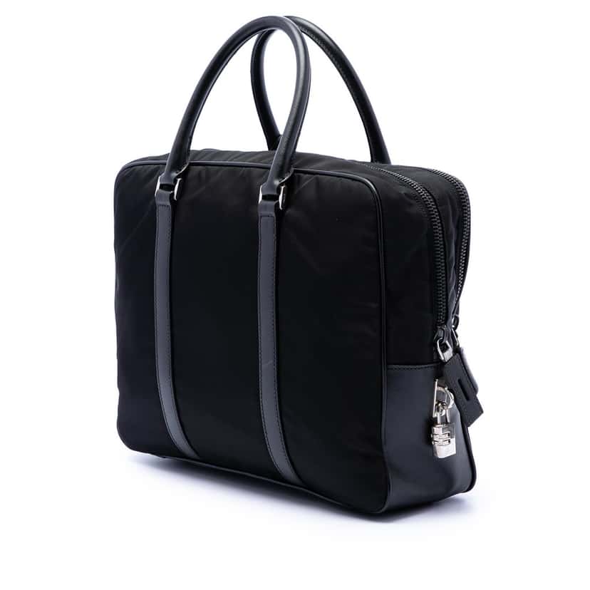 Prada Saffiano Trimmed Tessuto Business Bag Black Good condition - Back View