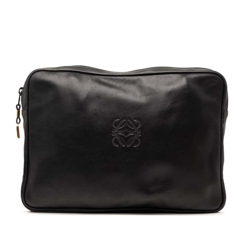 LOEWE Leather Anagram Clutch Black Leather Very good condition - Front View