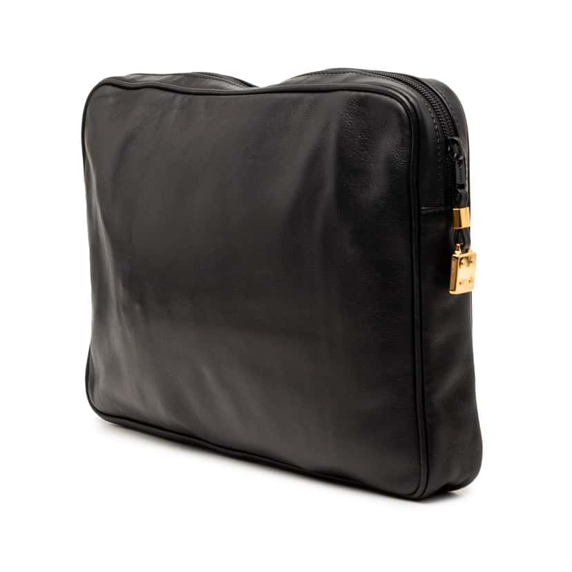 LOEWE Leather Anagram Clutch Black Leather Very good condition - Back View