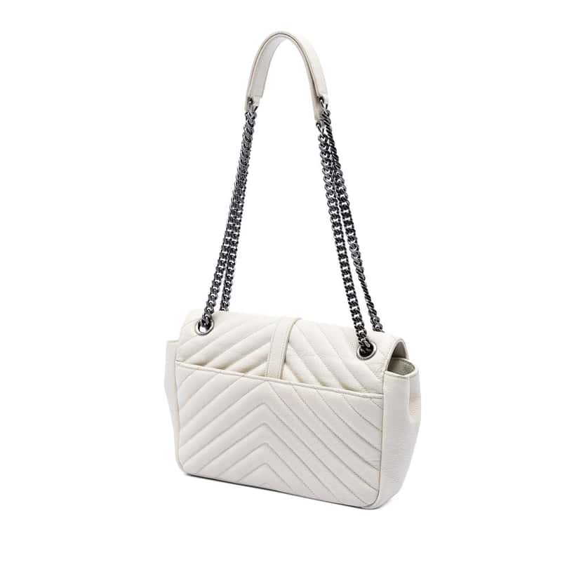 Saint Laurent Medium Chevron Calfskin Monogram Envelope Bag White Leather Very good condition - Back View