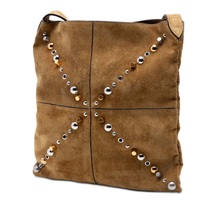 Valentino Suede Studded Nellcote Fringe Crossbody Brown Leather Very good condition - Back View