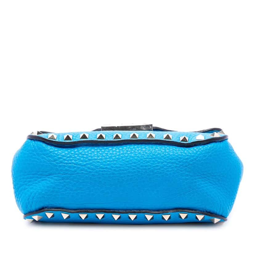 Valentino Mini Pebbled Calfskin Rockstud Flap Crossbody Blue Leather Very good condition - Inside View