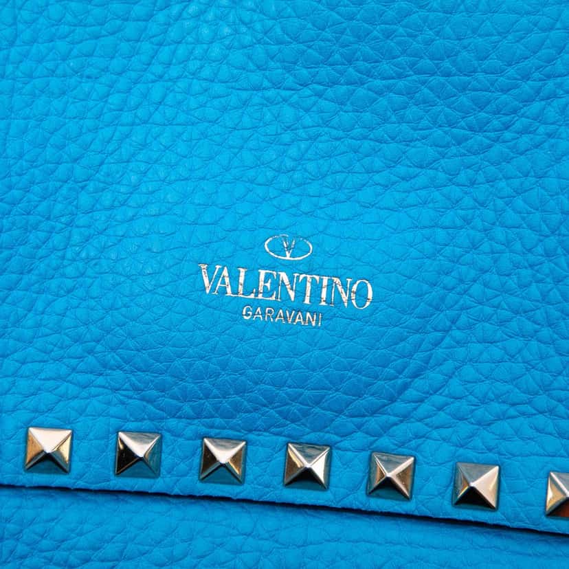 Valentino Mini Pebbled Calfskin Rockstud Flap Crossbody Blue Leather Very good condition - Box View