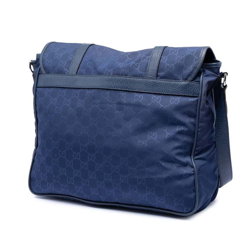 Gucci GG Nylon Double Buckle Flap Messenger Bag Blue Never worn, with tag - Back View