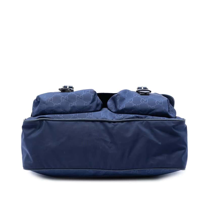 Gucci GG Nylon Double Buckle Flap Messenger Bag Blue Never worn, with tag - Inside View