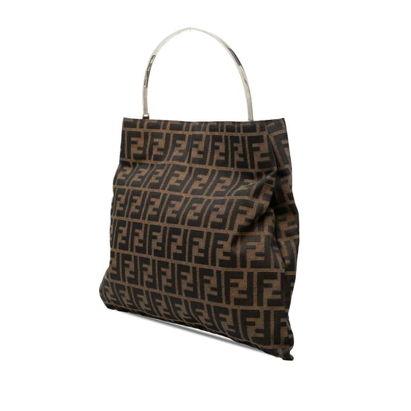 Fendi Zucca Canvas Metal Handle Tote Brown Very good condition - Back View