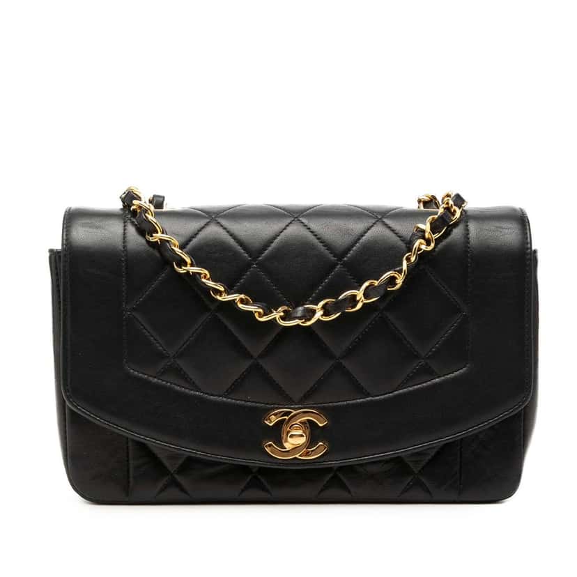 Chanel Small Lambskin Diana Flap Black Leather Very good condition - Front View