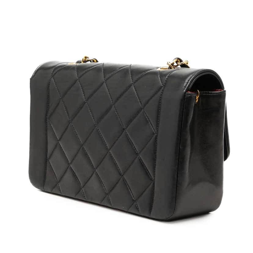 Chanel Small Lambskin Diana Flap Black Leather Very good condition - Back View