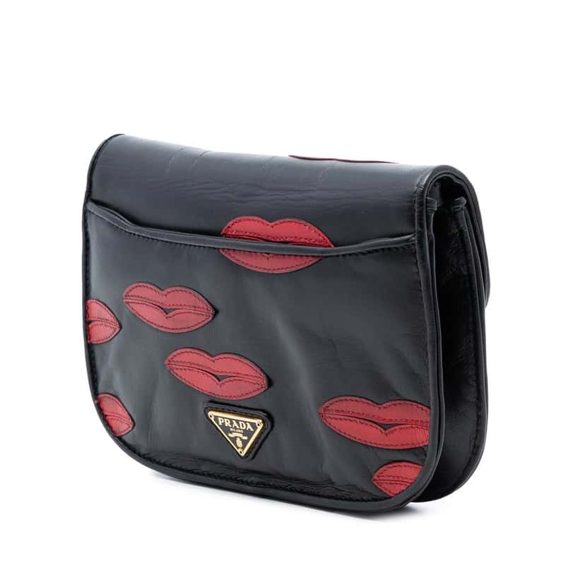Prada Leather Lips Applique Crossbody Black Leather Very good condition - Back View
