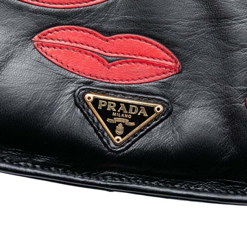 Prada Leather Lips Applique Crossbody Black Leather Very good condition - Box View