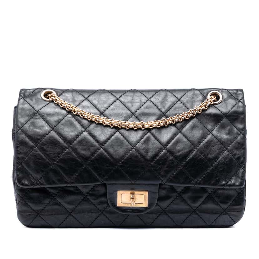 Chanel Quilted Aged Calfskin Reissue 2.55 Double Flap 227 Black Leather Very good condition - Front View