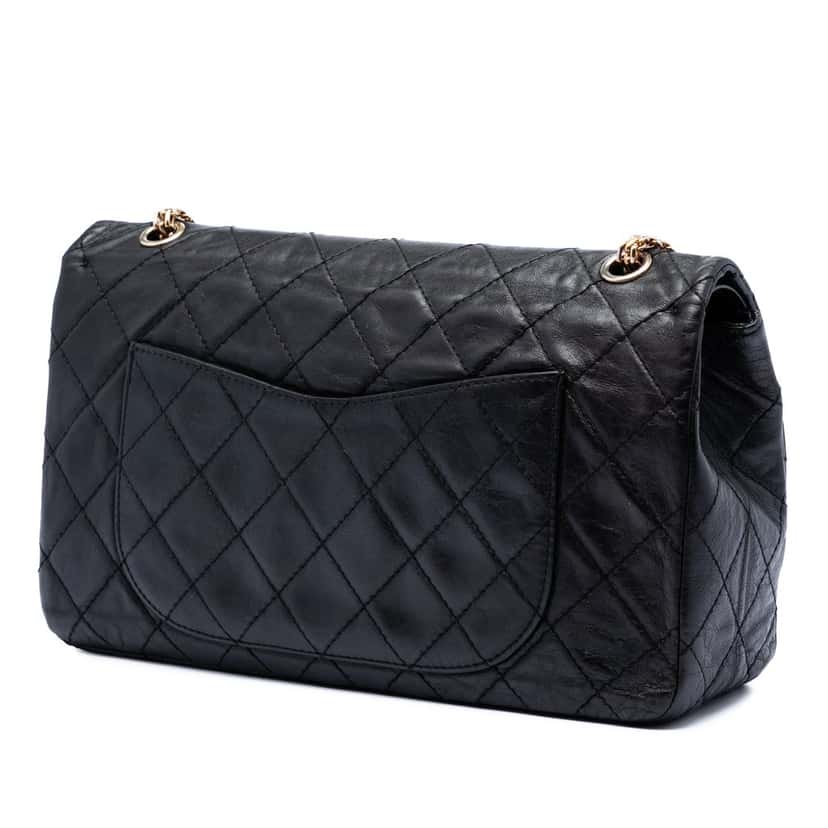 Chanel Quilted Aged Calfskin Reissue 2.55 Double Flap 227 Black Leather Very good condition - Back View