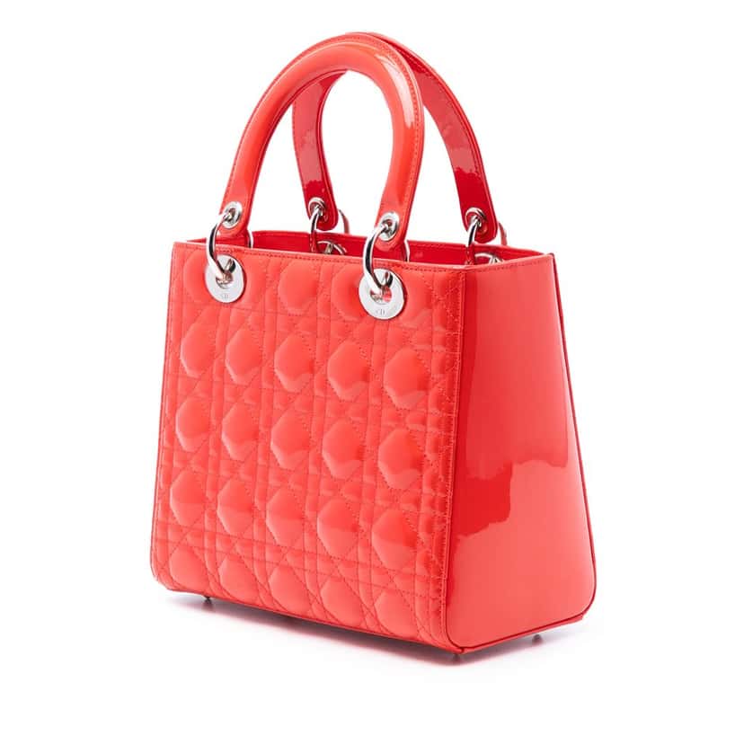 Dior Medium Patent Cannage Lady Dior Orange Leather Very good condition - Back View