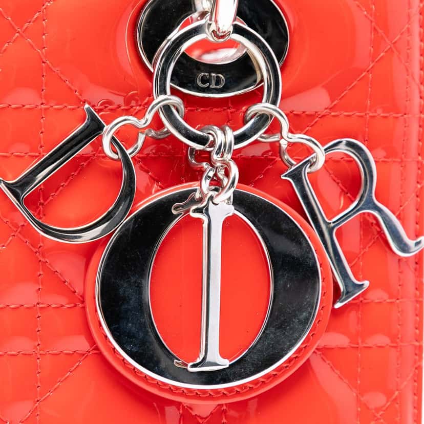 Dior Medium Patent Cannage Lady Dior Orange Leather Very good condition - Box View