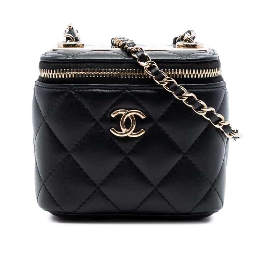 Chanel Mini Quilted Lambskin Trendy CC Vanity Case Black Leather Very good condition - Front View