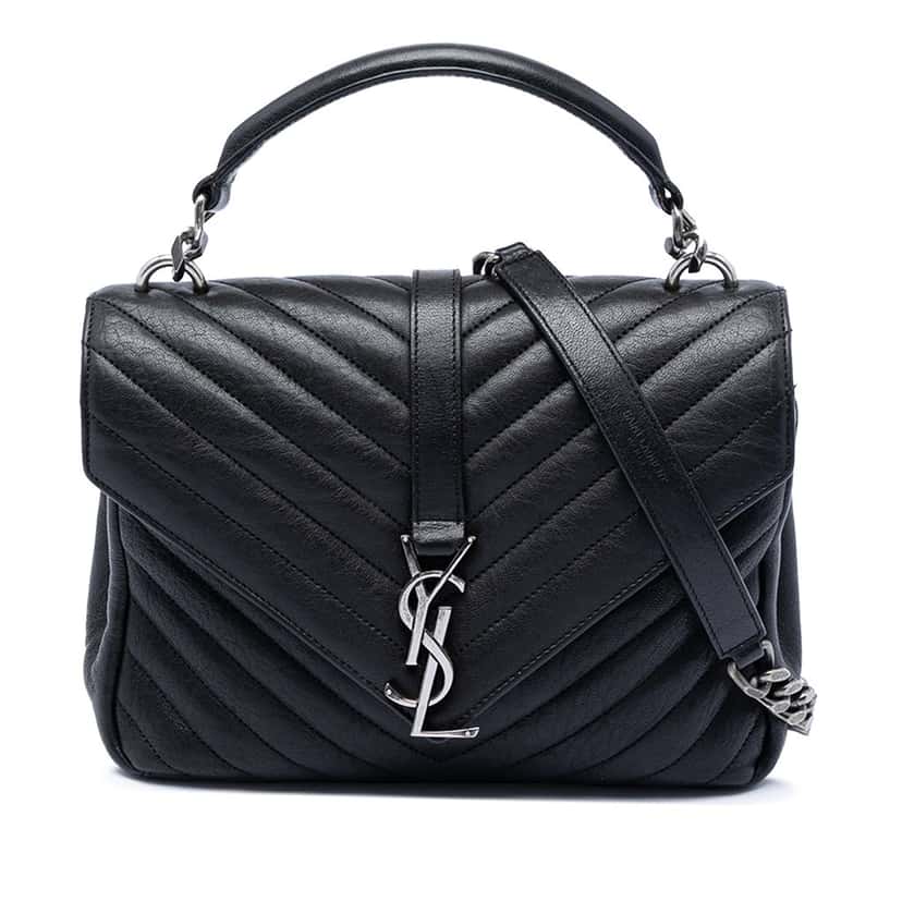 Saint Laurent Medium Chevron Sheepskin Monogram College Satchel Black Leather Very good condition - Front View