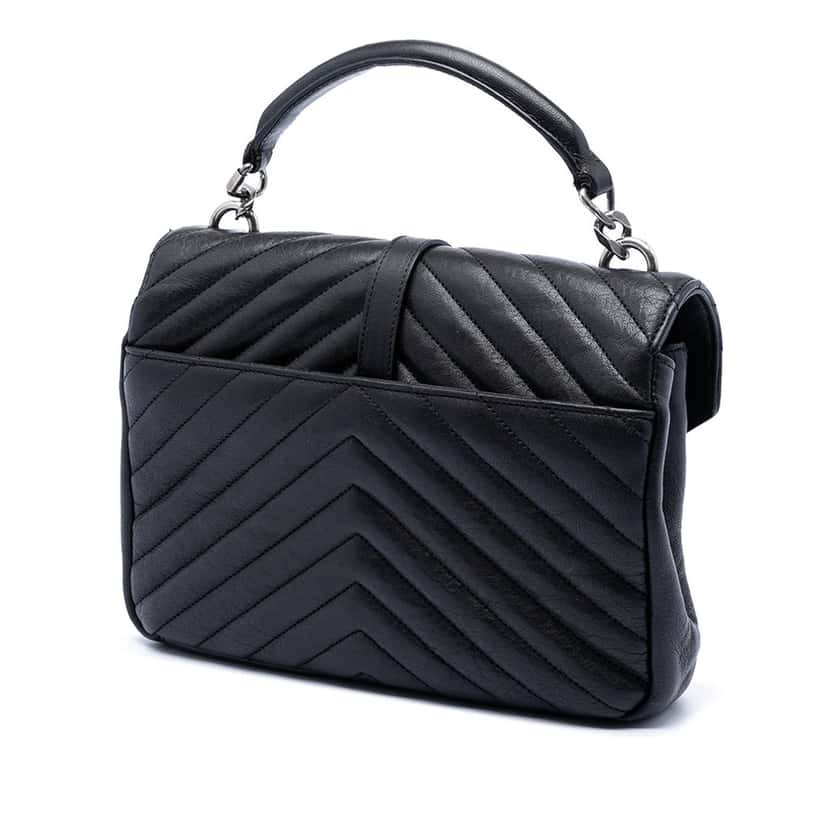 Saint Laurent Medium Chevron Sheepskin Monogram College Satchel Black Leather Very good condition - Back View