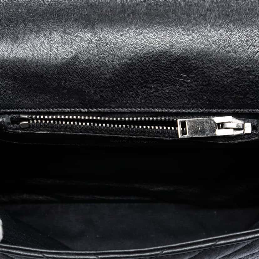 Saint Laurent Medium Chevron Sheepskin Monogram College Satchel Black Leather Very good condition - Model View