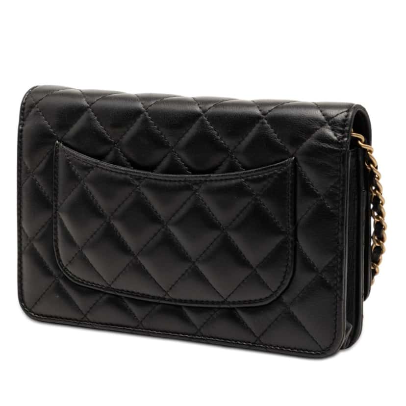 Chanel CC Quilted Lambskin Mosaic Wallet On Chain Black Leather Very good condition - Back View
