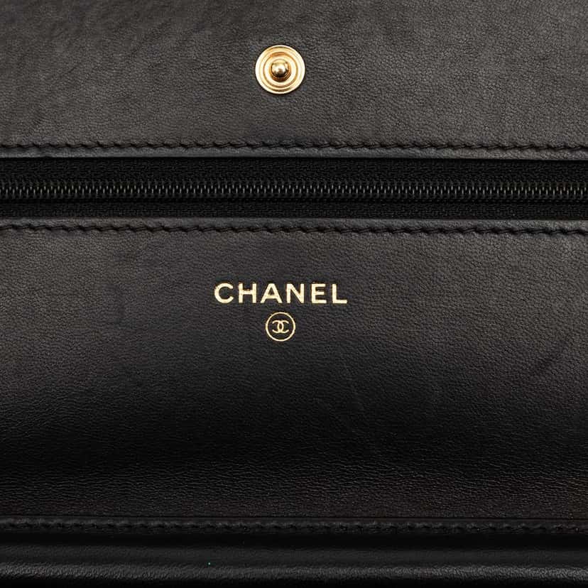 Chanel CC Quilted Lambskin Mosaic Wallet On Chain Black Leather Very good condition - Box View