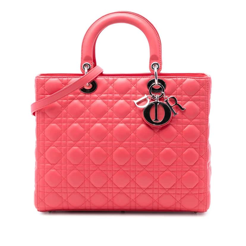 Dior Large Lambskin Cannage Lady Dior Pink Leather Very good condition - Front View