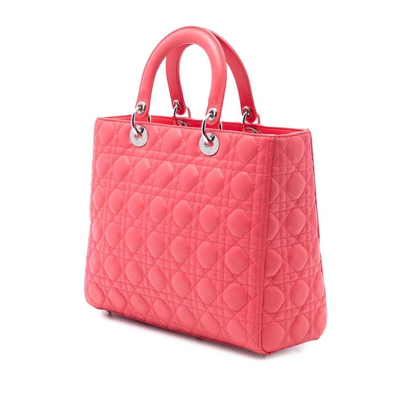 Dior Large Lambskin Cannage Lady Dior Pink Leather Very good condition - Back View