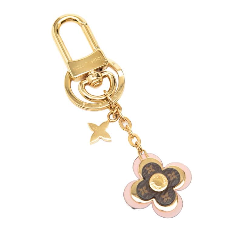 Louis Vuitton Gold Plated Monogram Blooming Flowers Bag Charm and Key Holder Gold Metal Very good condition - Front View