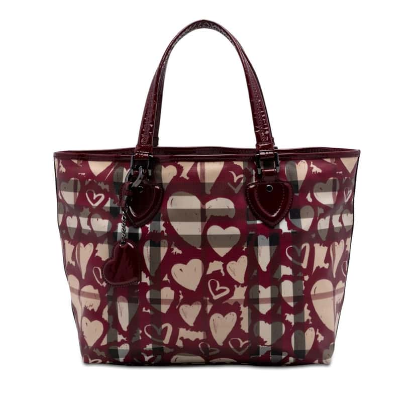 Burberry House Check Coated Canvas Hearts Gracie Tote Red Very good condition - Front View