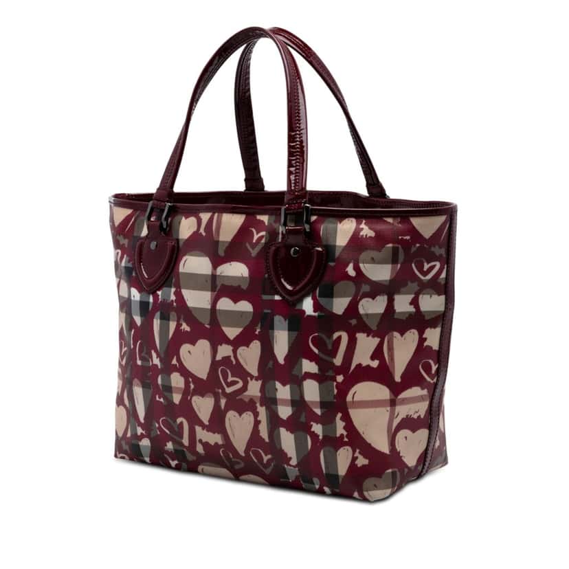 Burberry House Check Coated Canvas Hearts Gracie Tote Red Very good condition - Back View