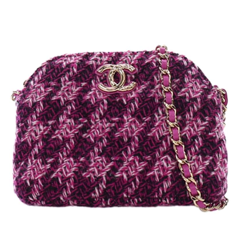 Chanel CC Tweed Houndstooth Clutch On Chain Purple Never worn - Front View