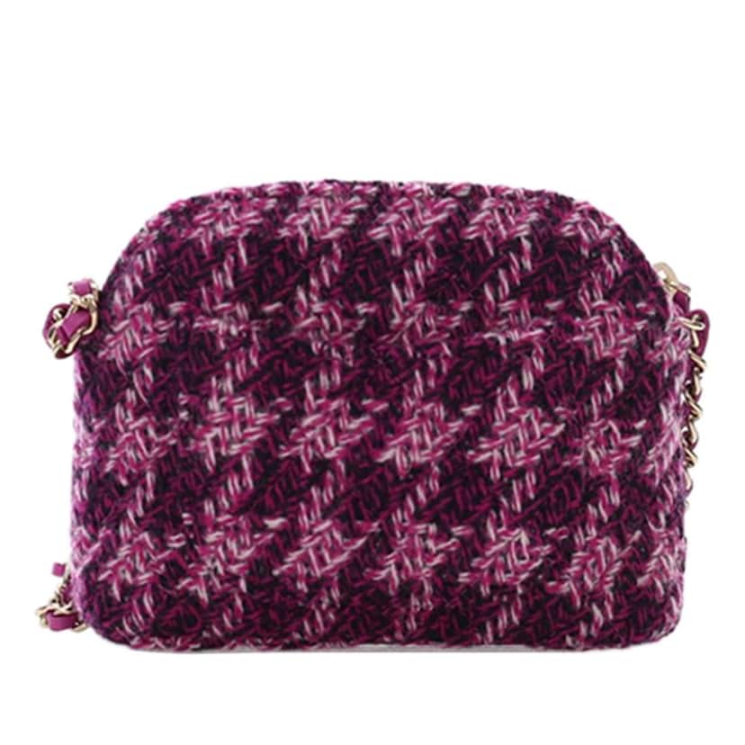 Chanel CC Tweed Houndstooth Clutch On Chain Purple Never worn - Back View
