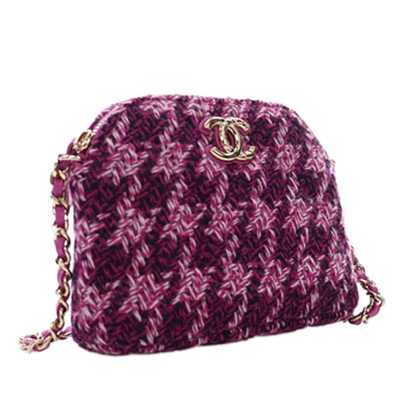 Chanel CC Tweed Houndstooth Clutch On Chain Purple Never worn - Inside View
