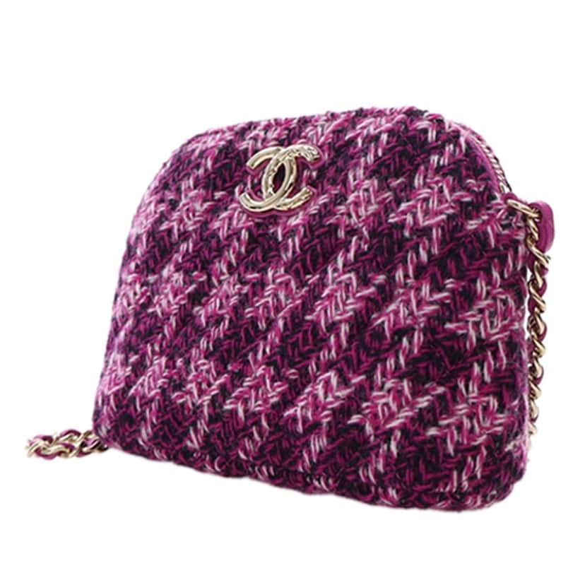 Chanel CC Tweed Houndstooth Clutch On Chain Purple Never worn - Model View