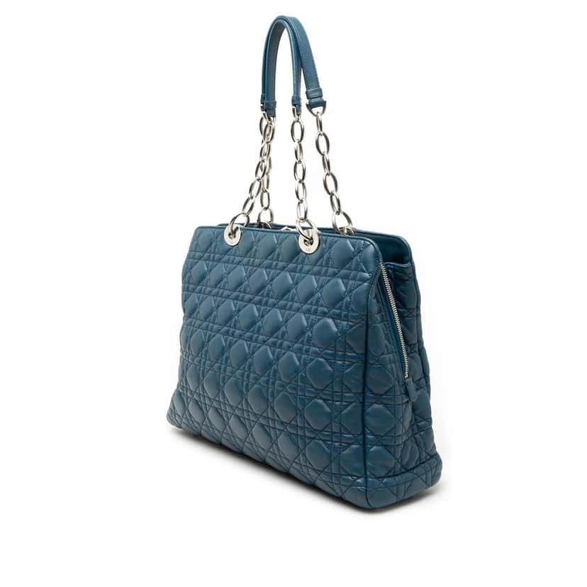 Dior Large Lambskin Cannage Soft Zipped Lady Dior Shopping Tote Blue Leather Very good condition - Back View