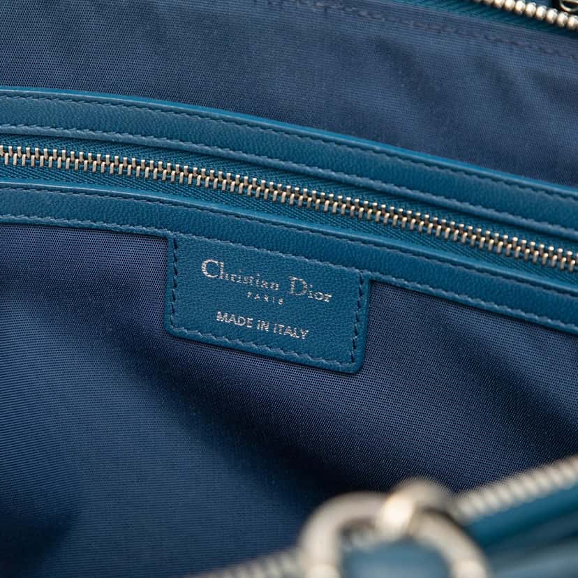 Dior Large Lambskin Cannage Soft Zipped Lady Dior Shopping Tote Blue Leather Very good condition - Box View