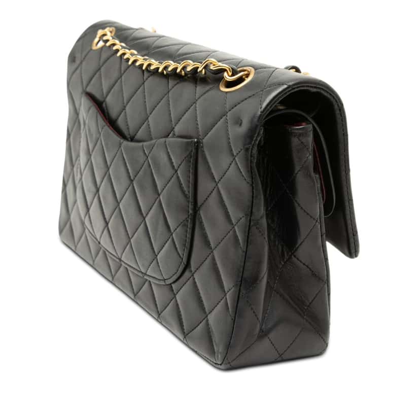 Chanel Medium Classic Lambskin Double Flap Black Leather Very good condition - Back View