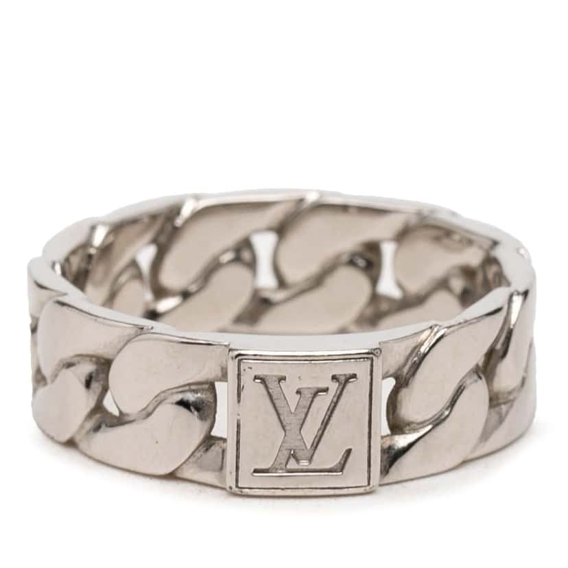 Louis Vuitton Brass Mosaic Chain Ring Silver Metal Very good condition - Front View